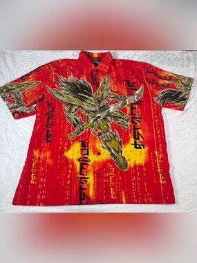 Snakeyes Men L Y2K Samurai Anime Graphic Button Up Shirt